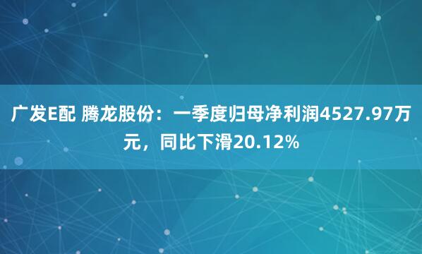 广发E配 腾龙股份：一季度归母净利润4527.97万元，同比下滑20.12%