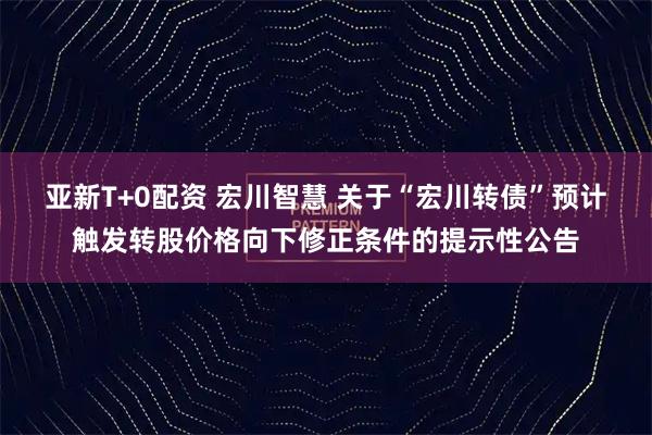 亚新T+0配资 宏川智慧 关于“宏川转债”预计触发转股价格向下修正条件的提示性公告